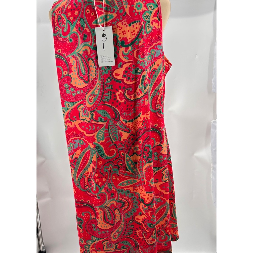 Ofeefan‎ Womens Paisley Sleeveless Shift Dress Red Orange Teal XL Pockets NWT